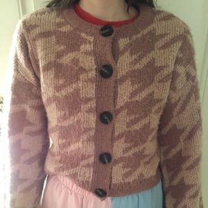 Wild Fable Long Sleeve Button-Down Pink Sweater Houndstooth Women Medium
